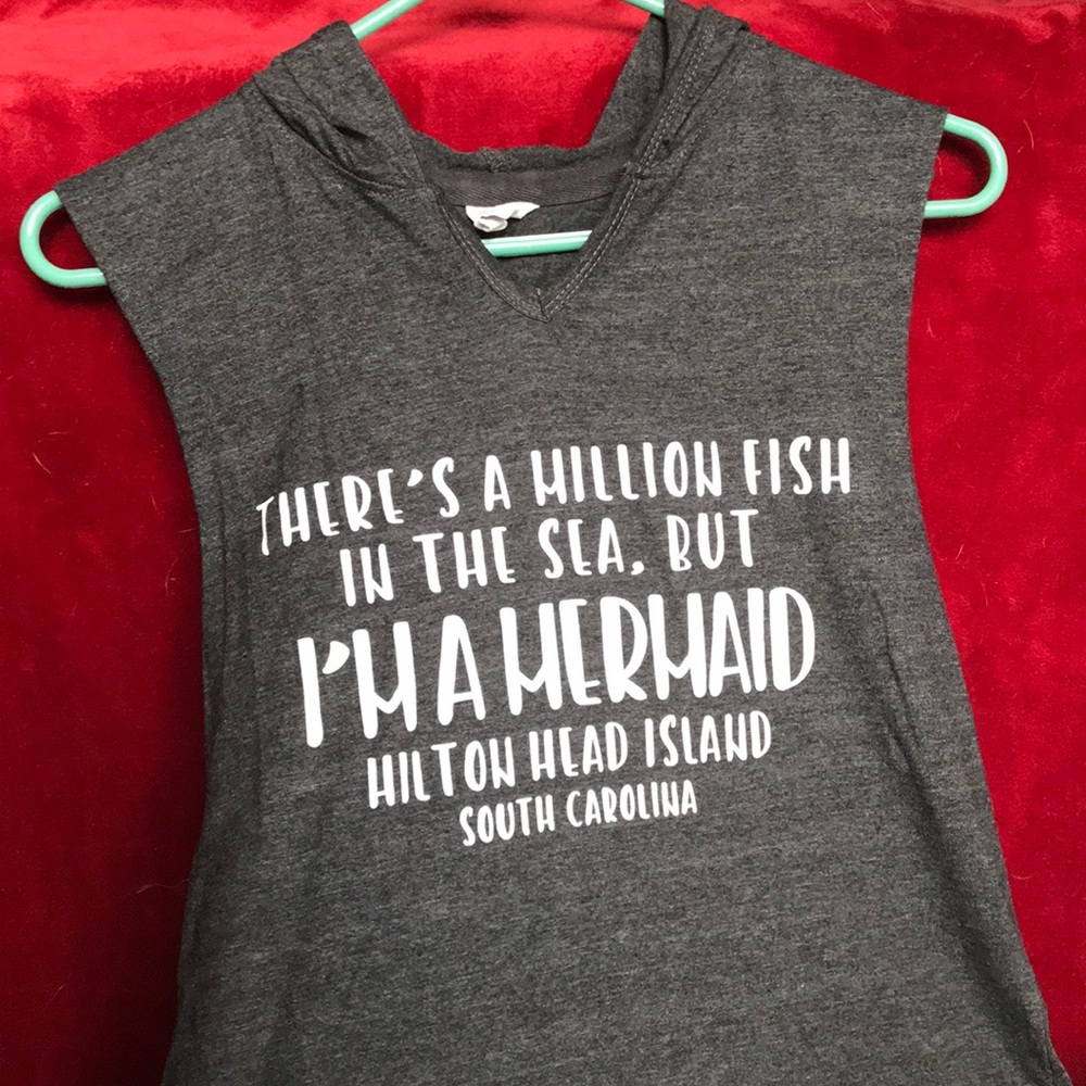 women’s grey hooded tank top